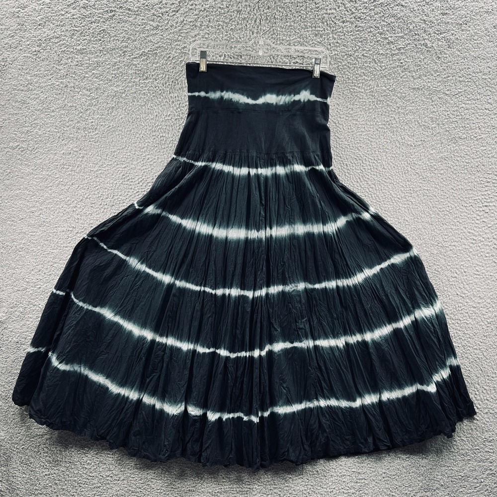 Now And Then Womens‎ Skirt Medium Black White Tie Dye Maxi Boho Hippie Festival